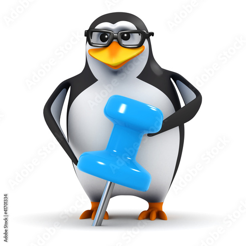 Illustration: 3d Penguin in glasses with blue tack 3d Penguin in glasses with blue tack