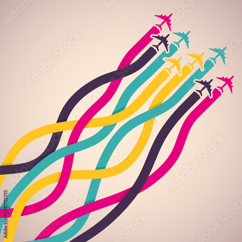 Vector: Background with colorful airplanes. Vector illustration. Background with colorful airplanes. Vector illustration.