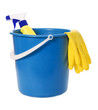 bucket and gloves for cleaning isolated on white