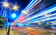 Modern Urban City at Night with Freeway Traffic Modern Urban City at Night with Freeway Traffic