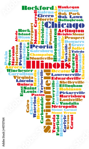 Vektor: word cloud map of illinois state word cloud map of illinois state