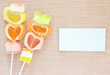 Colorful jelly candy stick and white paper label