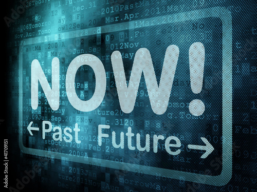 Illustration: Timeline concept: pixeled word Past Now Future on digital screen Timeline concept: pixeled word Past Now Future on digital screen
