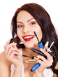 Girl applying makeup. Girl applying makeup.