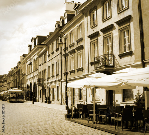 Photo: old town street, Warsaw, Poland - in sepia old town street, Warsaw, Poland - in sepia