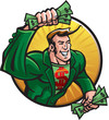 Merry superhero with money