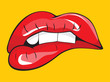 Biting her red lips teeth