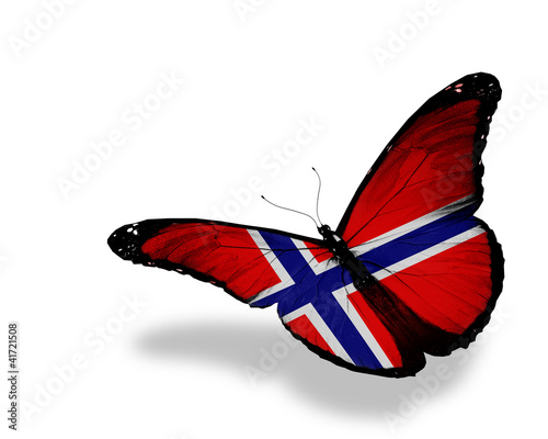 Illustration: Norwegian flag butterfly flying, isolated on white background Norwegian flag butterfly flying, isolated on white background