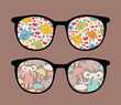Retro sunglasses with cartoons reflection in it.