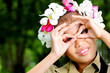 Cute asian girl using hand glasses