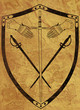 Illustration: Ancient Shield of Arms on Brown Crackled Surface Ancient Shield of Arms on Brown Crackled Surface