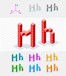 Isometric font from the cubes.Letter H. Vector Isometric font from the cubes.Letter H. Vector
