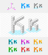 Isometric font from the cubes.Letter K. Vector Isometric font from the cubes.Letter K. Vector