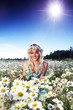 girl in dress on the daisy flowers field girl in dress on the daisy flowers field
