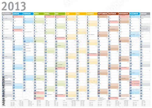 Vector: Kalender 2013 (Dezember 2012 bis Januar 2014) mit Ferien Kalender 2013 (Dezember 2012 bis Januar 2014) mit Ferien