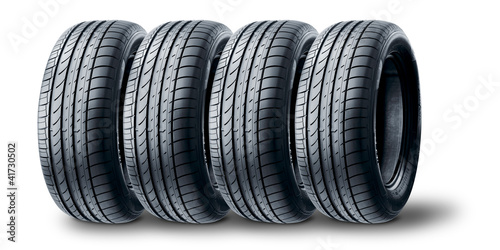Photo: Set of Summer tire on white background Set of Summer tire on white background