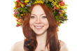flower wreath on head over white flower wreath on head over white
