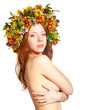 red haired naked woman with flower wreath on head red haired naked woman with flower wreath on head