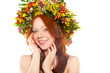 red haired woman with flower wreath on head red haired woman with flower wreath on head