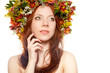 red haired woman with flower wreath on head red haired woman with flower wreath on head