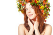 red haired woman with flower wreath on head red haired woman with flower wreath on head