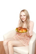Photo: Beautiful healthy woman with croissant Beautiful healthy woman with croissant