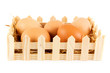 Box of eggs on straw in a wooden box