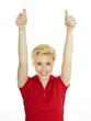 Foto: Successful girl showing thumbs up on white background Successful girl showing thumbs up on white background