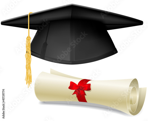 Vector: Mortarboard and diploma Mortarboard and diploma