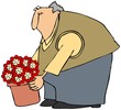 Man Picking Up A Potted Plant