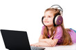 Beautiful girl in headphones with a laptop
