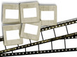 Illustration: Vintage blank film stripes and blank old slide photo frames on w Vintage blank film stripes and blank old slide photo frames on w