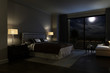 Hotel room / Loft interior with full moon light