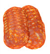 Salami sausage slices isolated on white background