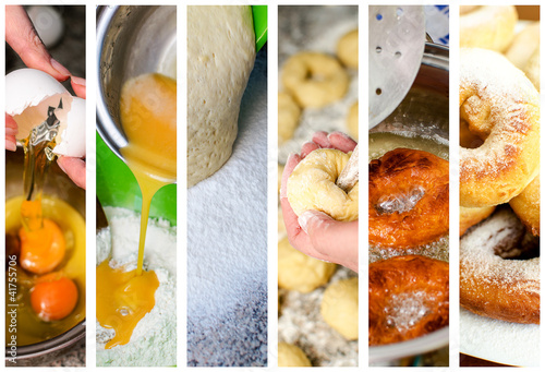 Foto: Donuts making collage. Six photos. Donuts making collage. Six photos.