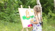 Little girl drawing a dream home in the park
