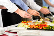 Business catering people take buffet food