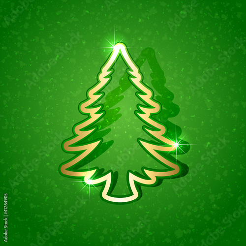 Vektor: Paper Christmas tree on green background Paper Christmas tree on green background
