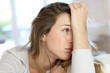 Portrait of blond woman with sad look