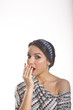 Beautiful Latina Young Woman in dress moles and diadem