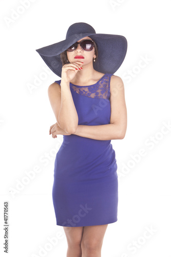 Foto: beautiful latina model in a blue dress beautiful latina model in a blue dress