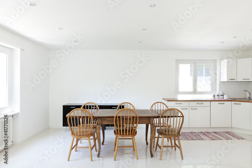 Photo: interior house, large modern kitchen, dining table interior house, large modern kitchen, dining table
