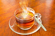 cup of tea on blank wood background