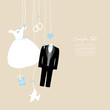 Hanging Wedding Symbols Blue Beige Background