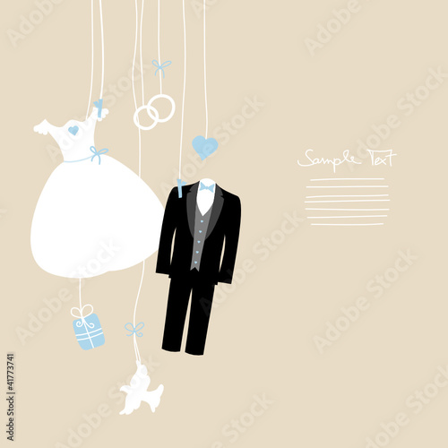 Vektor: Hanging Wedding Symbols Blue Beige Background Hanging Wedding Symbols Blue Beige Background