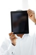 African man holding tablet ready for your message