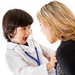 Young doctor listening to heart