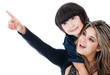 Mother pointing something to her son