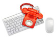 red telephone on keyboard