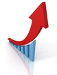 success financial bar graph with rising arrow on white
